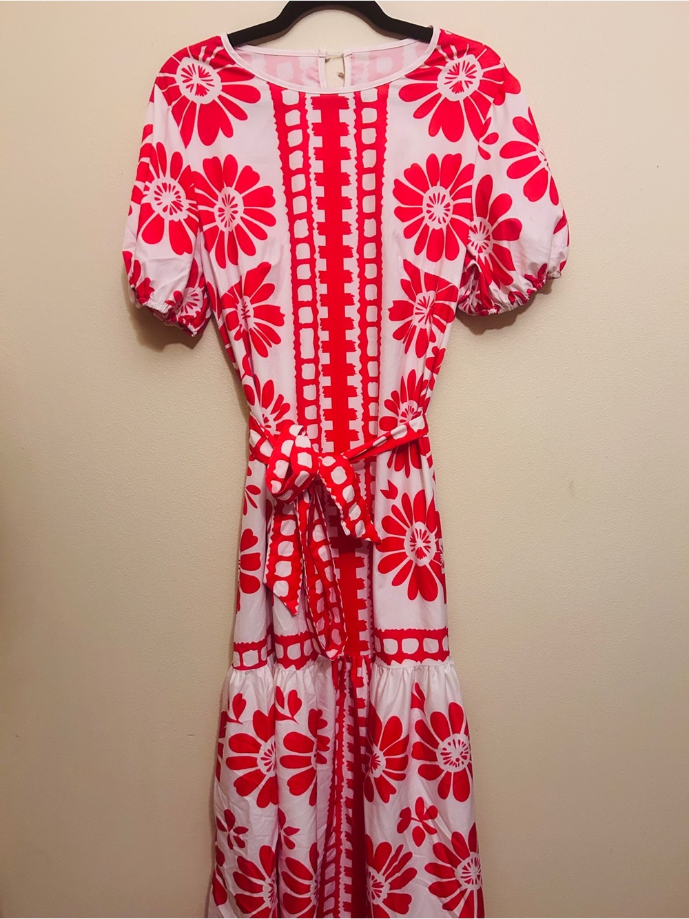 Victoria Beckham White and Hot Pink Floral Tie-Waist Dress